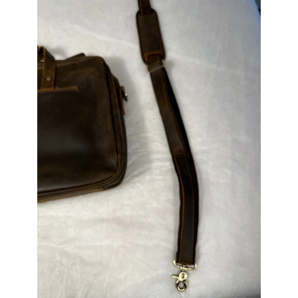 Mens Distressed Leather Briefcase Laptop Messenger Bag Dark Brown Professional